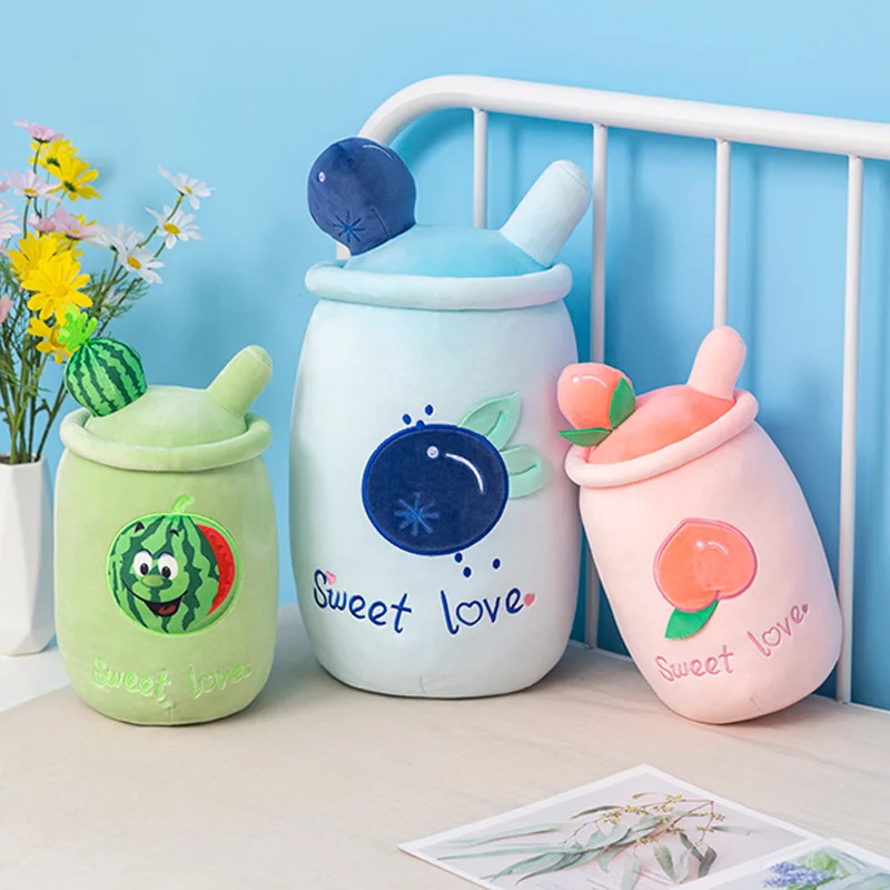 

35/50/70cm Simulation Cartoon Fruit Milk Bubbles Tea Cup Plush Throw Pillow Toy Cute Stuffed Food Plushies Cushion Soft Toys