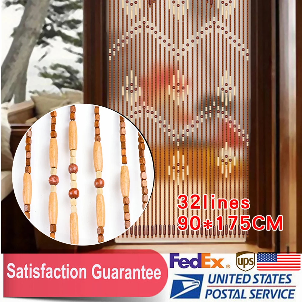 

32-Line Wooden String Door Blind Screen Window Line Divider Bamboo Bead Doorway Porch Curtain Room