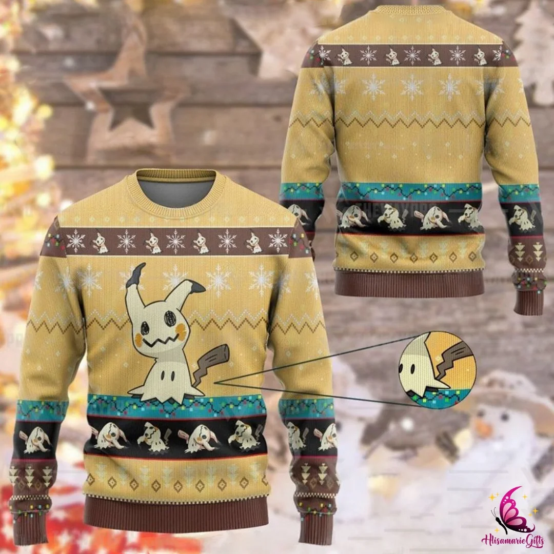 

Новый Рождественский свитер Pokemon Mimikyu уродливый, Рождественский свитер с Аниме Пикачу для мужчин и женщин, свитер с круглым вырезом из Аниме Пикачу PKM