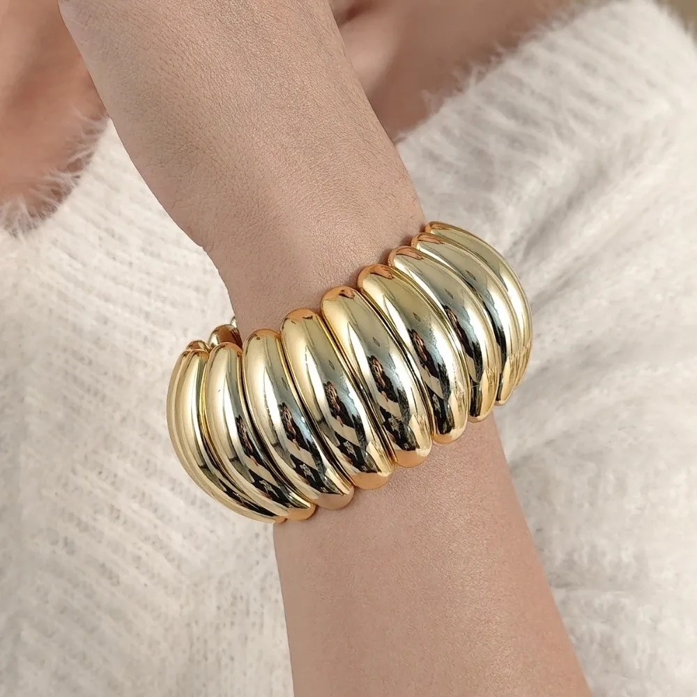 Gold Silver Geometric Bracelets Adjustable Elastic Design Punk Style Bangles Geometric Pattern Fashion Jewelry Daily Wear