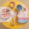 Free Custom Name  Baby Silicone Feeding Set Baby Bibs Kids Dishes Plate Feeding Bowl Spoon Fork Children's Tableware 6