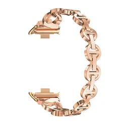 Elegant Stainless Steel Metal Strap with Diamond Accents (Rose gold)