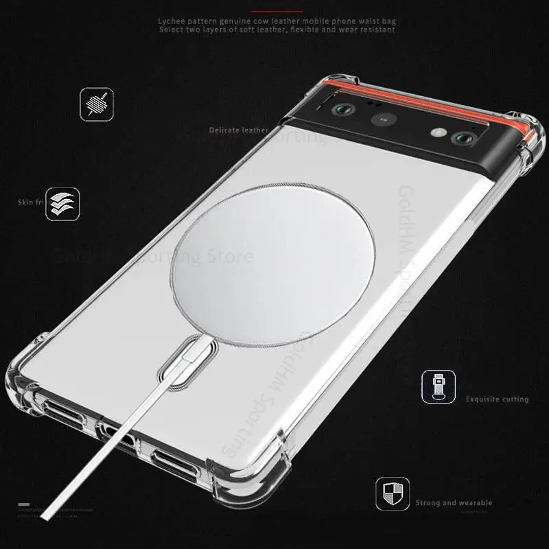 For Magsafe Transparent Case Funda For Google Pixel 6 Pro Wireless Charging Magsafing Cover For Google Pixel 6 Pro Magnetic Case