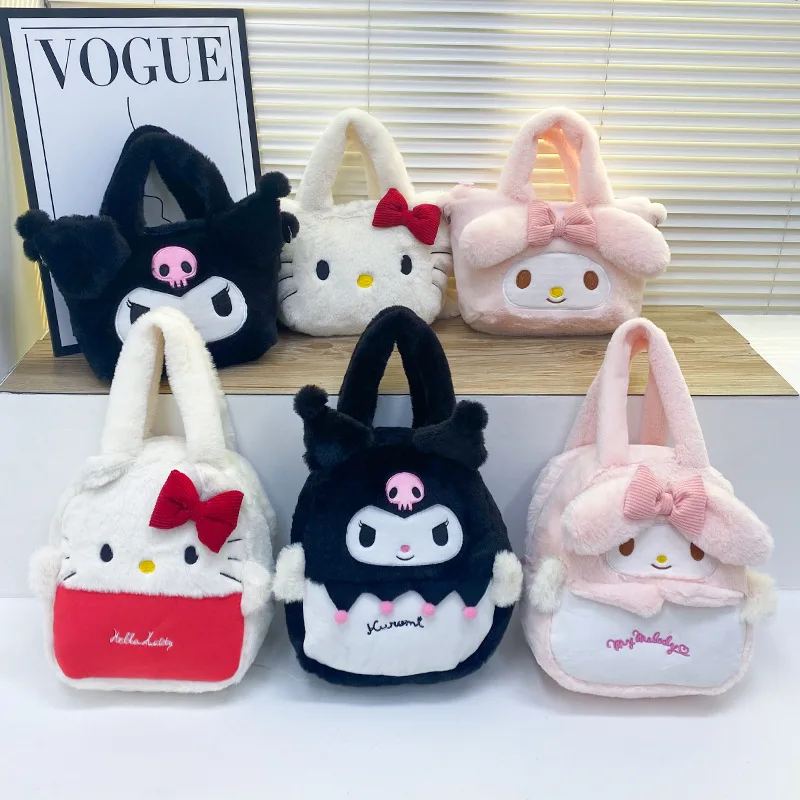 

Sanrio Hello Kitty Bags Action Anime Figures Mymelody Kuromi Plush Doll Kids Bag Cute Cartoon Doll Spring Outings Travel Gifts