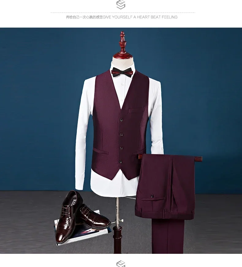 Burgundy Elegant Shawl Lapel Men Suit Slim Fit 3 Piece Groom Tuxedo Custom Prom Party Blazer Sets Terno Masculino Costume Homme