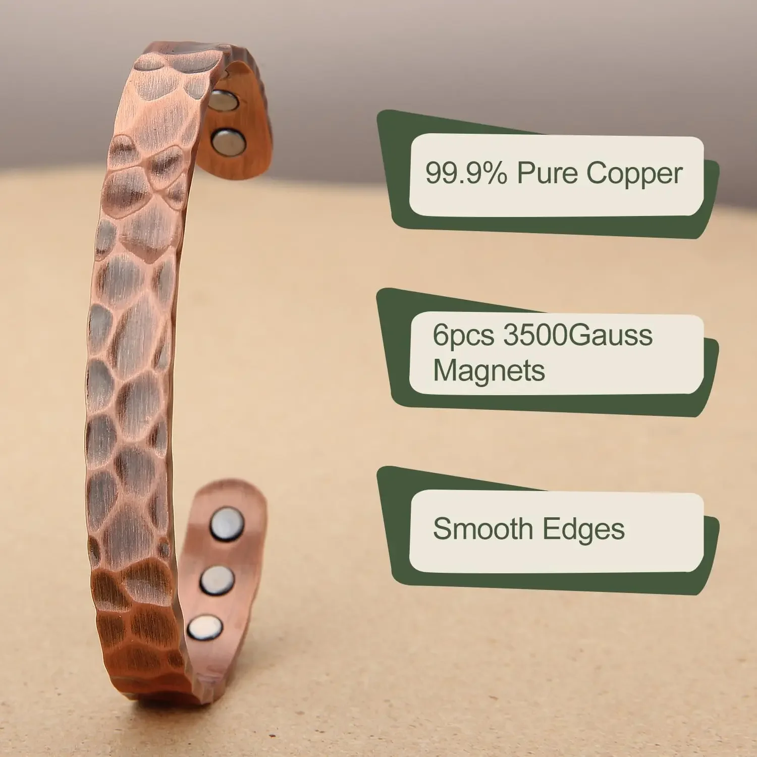 ARADOO Copper Bracelet Magnetic Hammered Pure Copper 3500 Gauss Magnets Adjustable Cuff Bangle Jewelry Gift 2