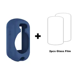 Cyclocomputer Protective Case with Dual Glass Films and Silicone Screen Cover for Edge 530 (Blue case film)