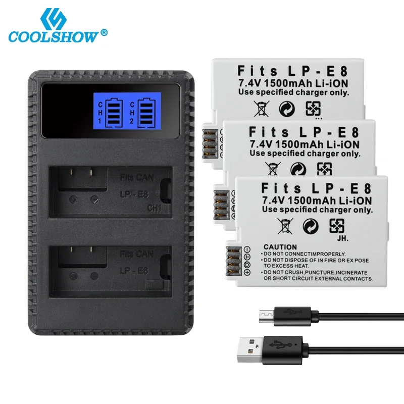 Lp-E8 Lp E8 Batteria Per Canon Eos 550D 600D 650D 700D X4 X5 X6I X7I Rebel T2I T4I T5I T3I Lp E8 Caricabatterie Per Fotocamera 1500Mah