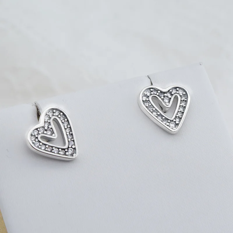 2022 Authentic 925 Sterling Silver Earring Sparkling Star Blue Gem Golden Heart Halo Stud Earrings Women Jewelry BirthdayGift