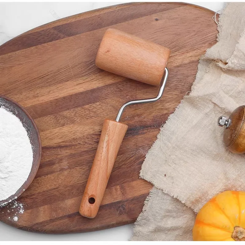 1 rolling pin and pizza toaster drum, wooden baking and crushing nut biscuits, kitchen utensils