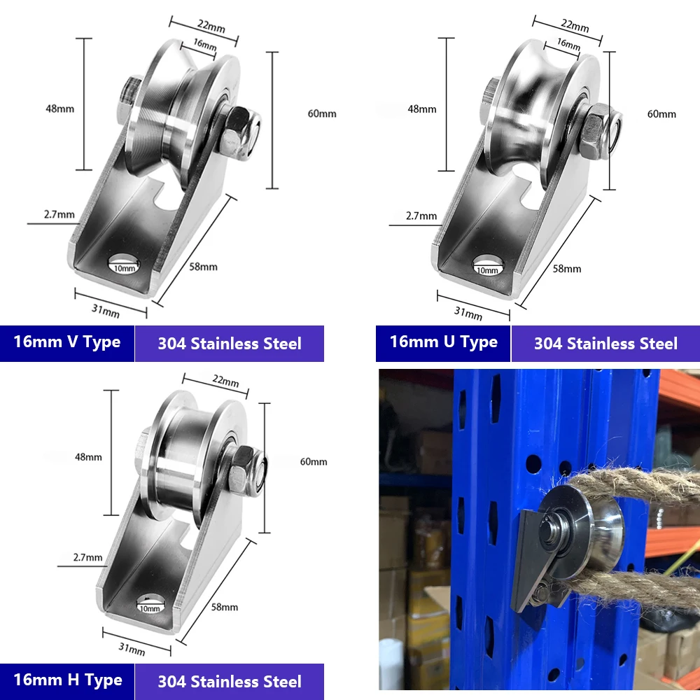 Swivel Pulley Detachable Oblique 304 Stainless Steel V-Type Groove Sliding Wheel Roller Track Rail Fixed Pulley Silver Tone