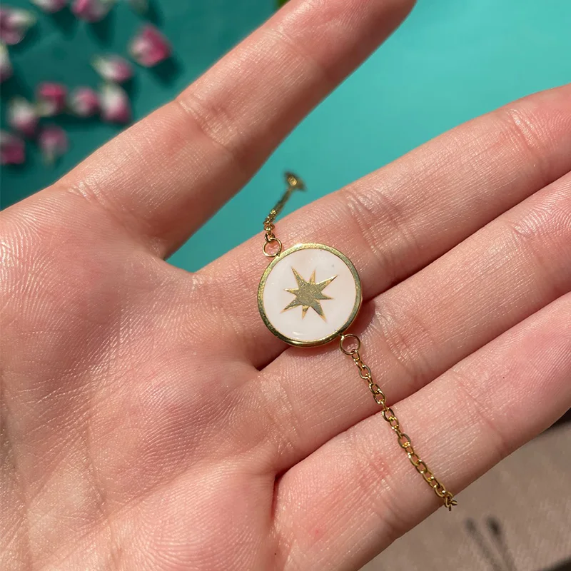 Stainless Steel Dripping Oil Octagonal Star Bracelets Simple Polaris Gold Color Adjustment Bracelets Fashion Jewelry Girls Gifts bracelet jewelry