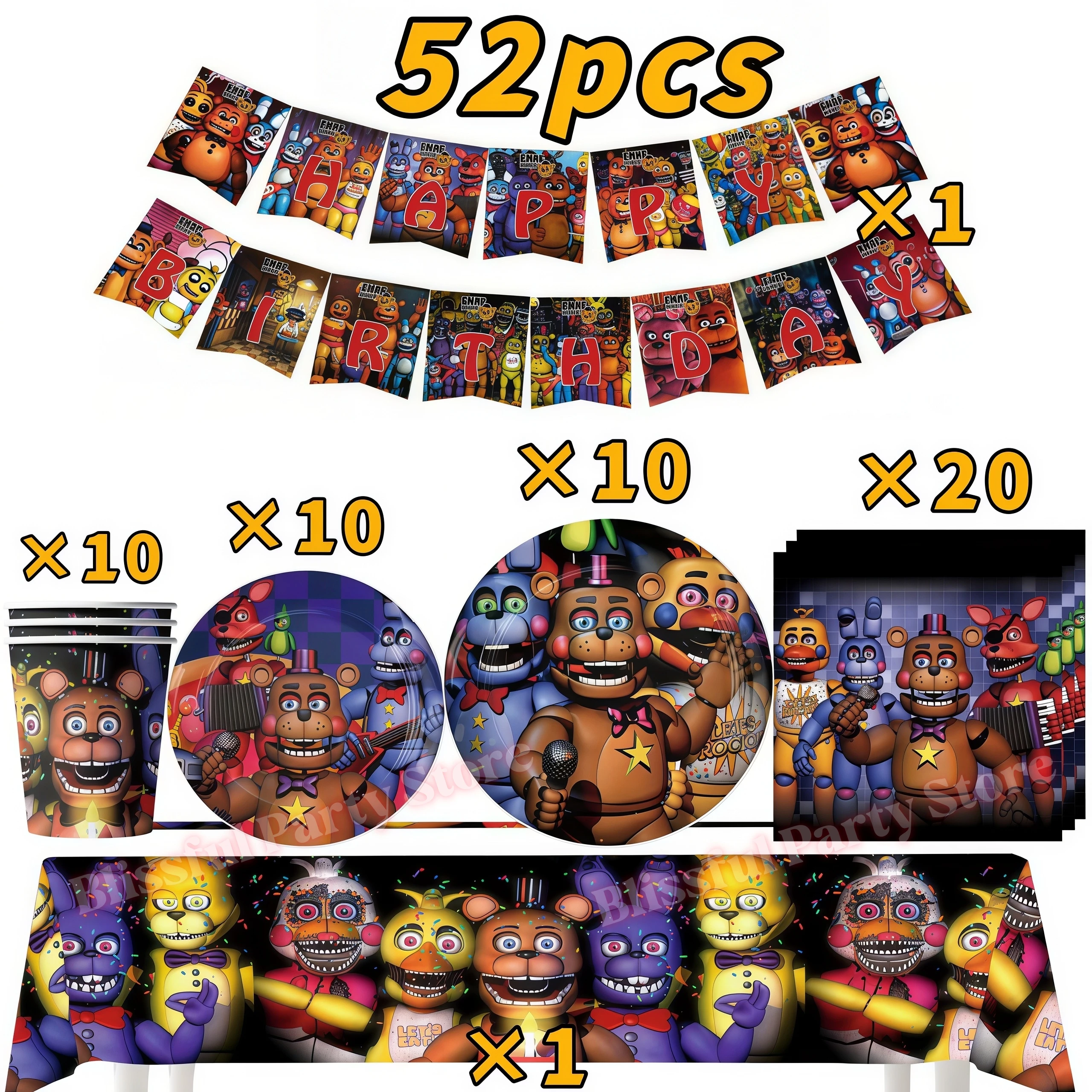 Five Nights at Freddy's Geburtstagsdekorationen: Pappteller, Becher, Kuchenaufsatz, FNAF-Ballons für Jungen, Geschenke, Babyparty-Zubehör – Detail 20