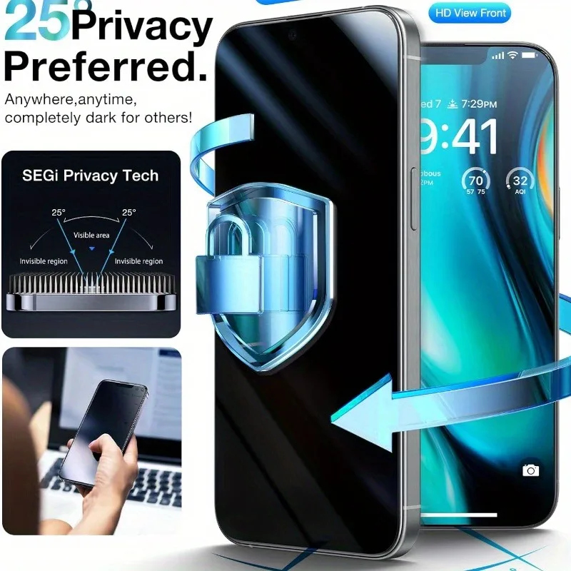 Premium 2-Pack Anti-Spy Tempered Glass Screen Protector with Privacy Filter & Scratch Resistance