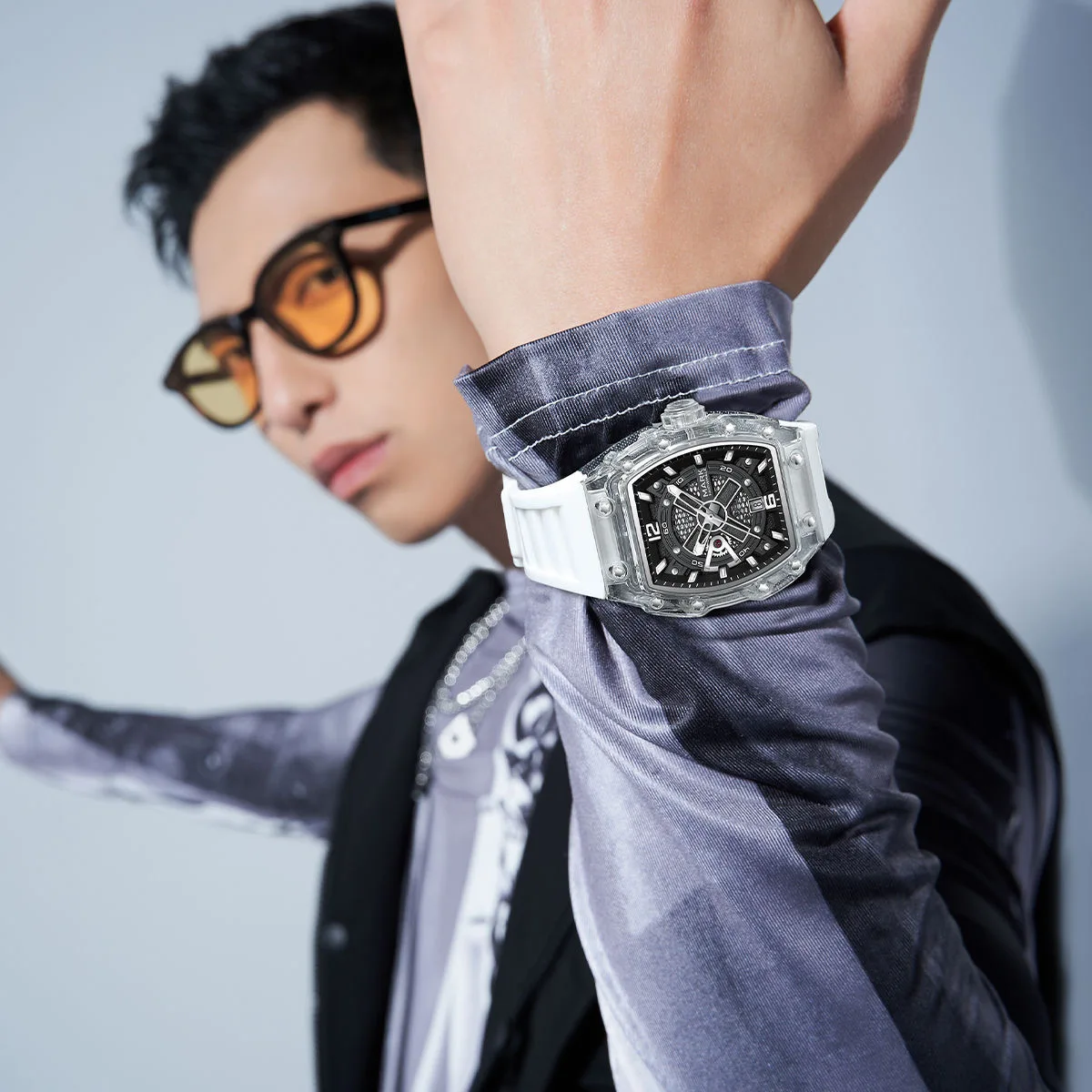 Mark Fairwhale Sports Men Watch Fashion Tonneau Transparent