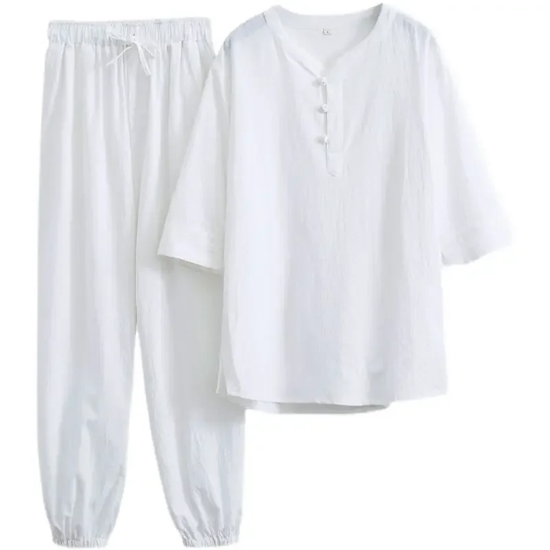 Men's Cotton Linen Suit White Kaftan Top for Meditation Relaxation Traditional Chinese Culture Men's Wear mens cotton linen suit