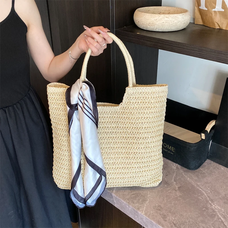 Korean Ladies Woven Tote Bag Casual Large Capacity Beach Bag