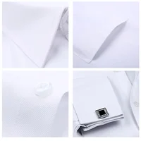 Chemise habillée homme 2026 à poignets mousquetaires, nouvelle chemise décontractée blanche à manches longues avec boutons, coupe classique, vêtements de marque pour homme 2