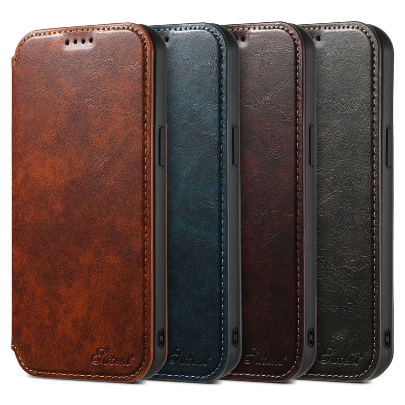 For iPhone 15 14 13 Pro Max Case Magnetic Oil Wax Pattern Leather Wallet Book Cover with Card Slot For Magsafe for iPhone15 Pro