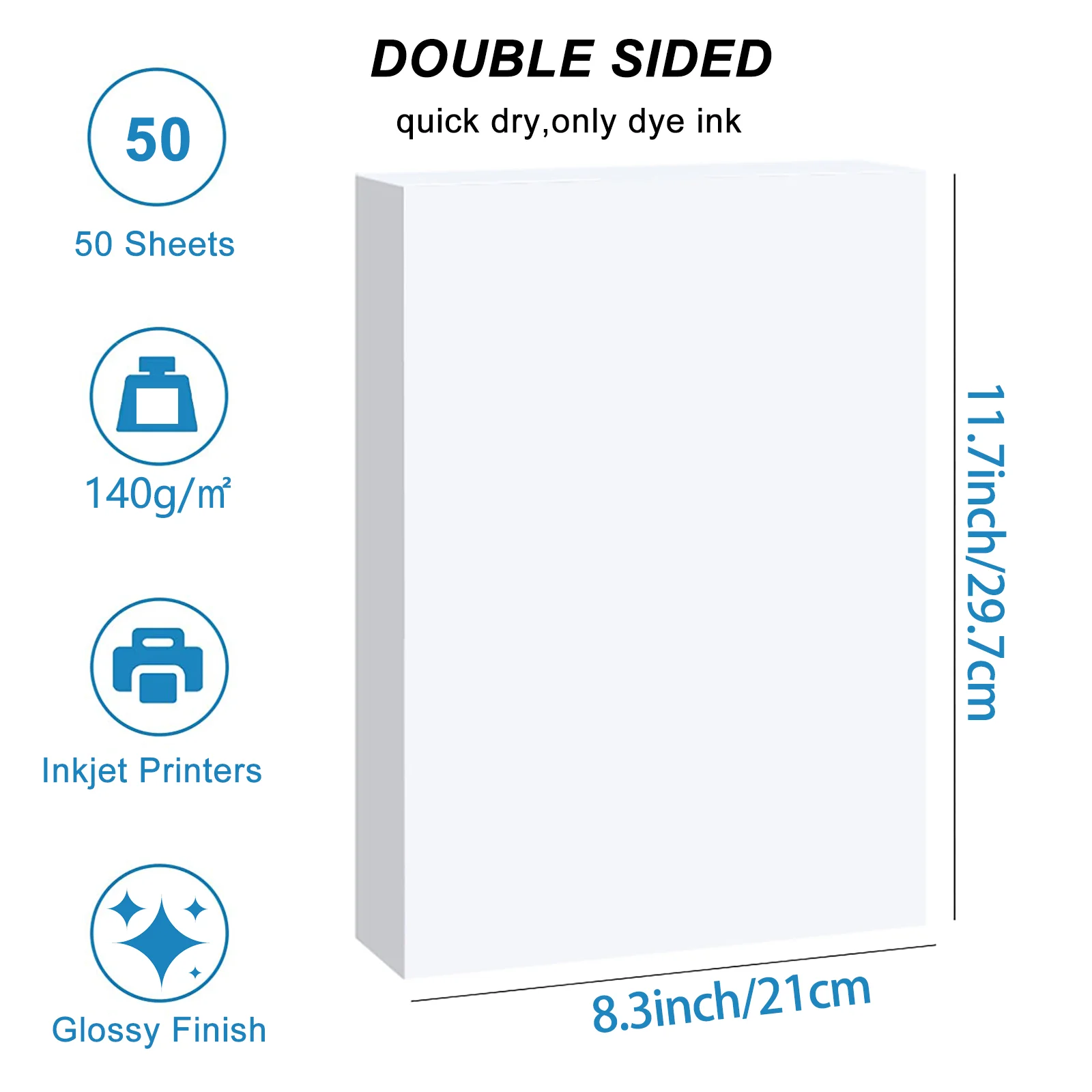HUSPER A4 광택 양면 인화지 140Gsm 50매 잉크젯 호환 고품질 37lb 사진 인쇄 용지