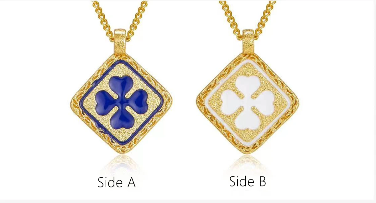 Minimalist Silver 2-sided Square Pendant Chic Lucky  Necklace