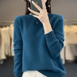 Luxurious Women's 100% Merino Wool Cashmere Sweater - Cozy Autumn & Winter Fashion O - Neck Pullover - XXL (Navy Blue)