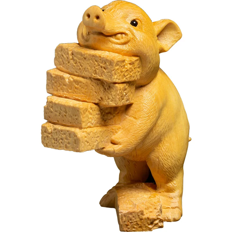 

Mini Moving Brick Pig Animal Carving Crafts Wood Wood Carving Home Decor