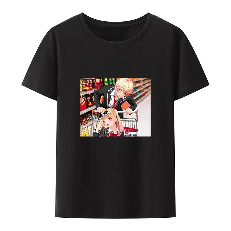 

Oshi No Ko Japanese Anime Girl Cotton T-shirts Oshinoko The Male and Female Protagonists Are In The Supermarket O-neck Tee Tops