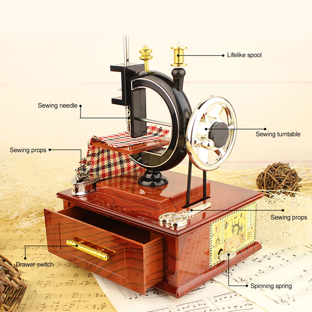 Sewing Machine Music Box Classic Sewing Machines Music Box Best Gift Retro Sewing Clockwork for Christmas Birthday Thanksgiving