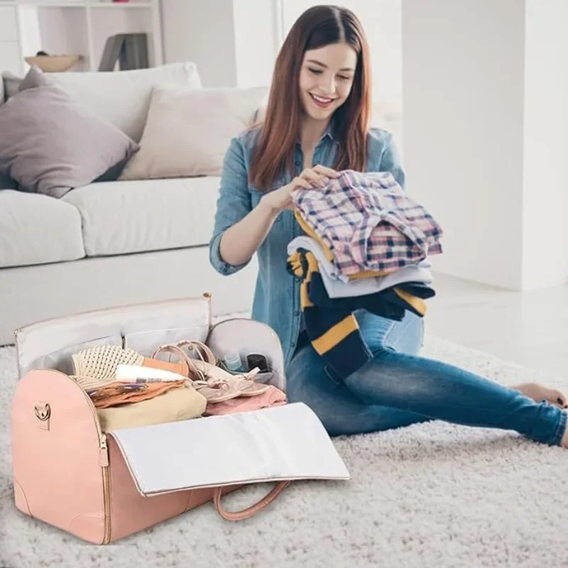 Convenient travel carry on clothing bag large PU leather luggage bag women's fashion