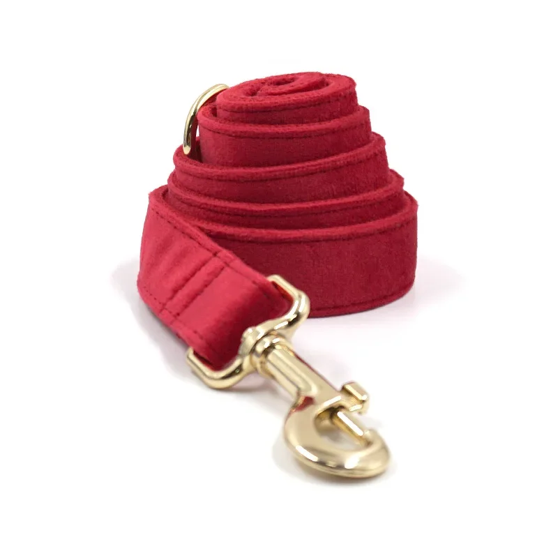 Personalized Dog Collar Pet Collar Free Engraving ID Name Tag Pet Accessory Red Velvet Fiber Puppy Leash