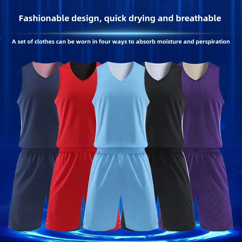 New Quick Dry Double-Sided Wearable Basketball Uniform Set for Men And Women Sports Training Competition Team Jersey