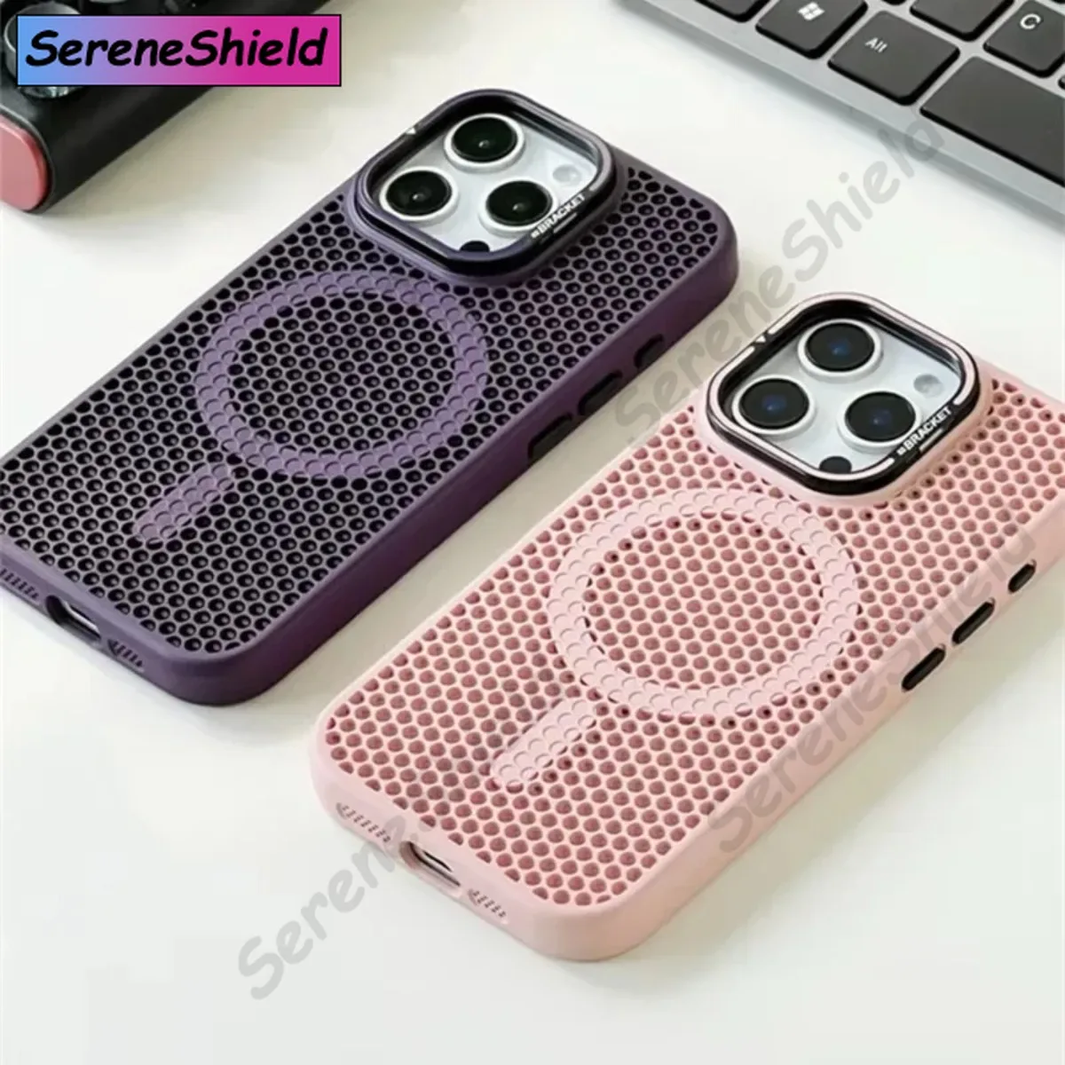 Honeycomb Grid Mesh Cooling Phone Case with Alloy Lens Bracket and Wireless Charging Capability