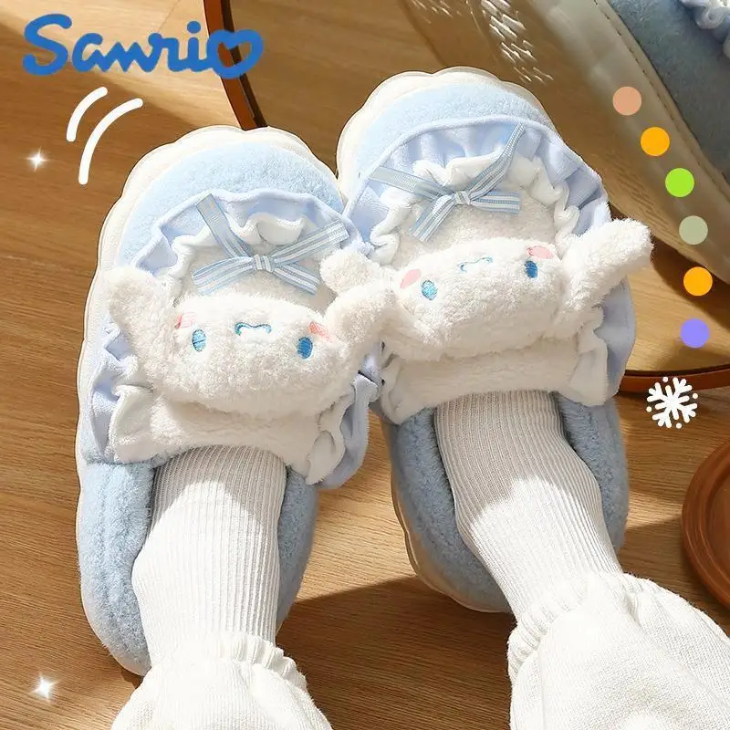 

Sanrio Kuromi Hello Kitty тапочки Melody Cinnamoroll Мультяшные Хлопковые женские зимние теплые утепленные хлопковые туфли подарок