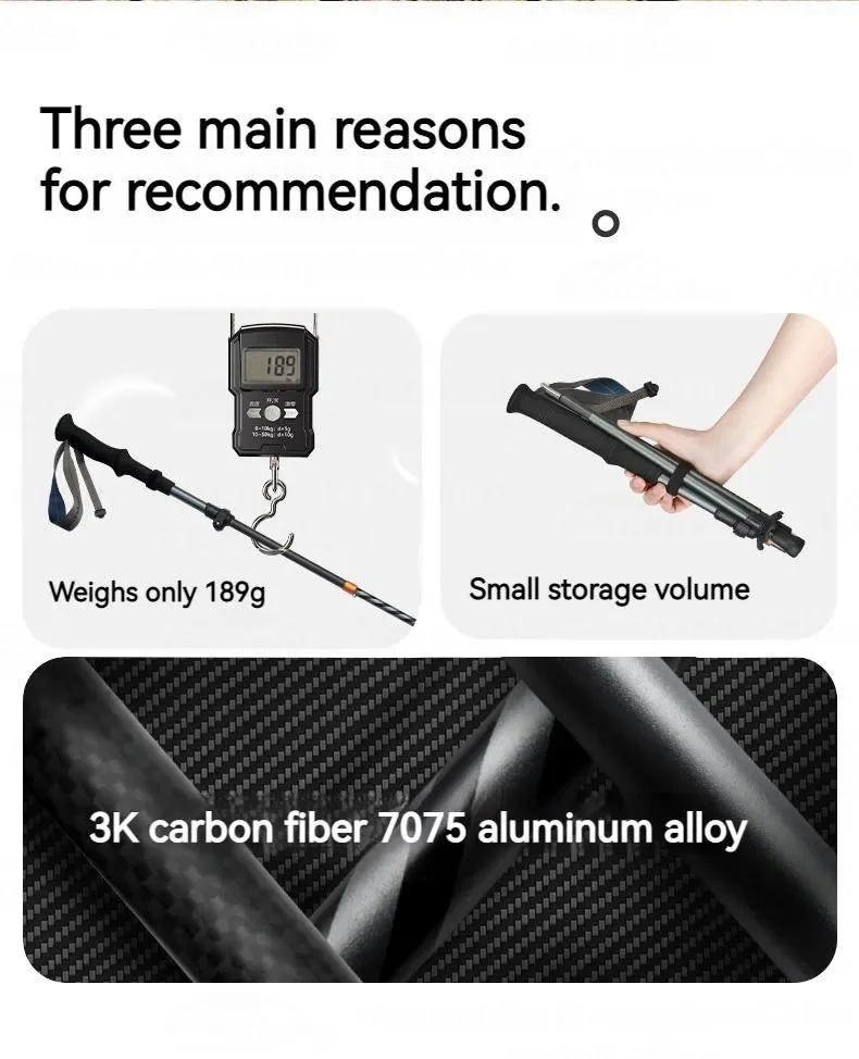 Description Picture 3 of itemNaturehike Trekking Poles Carbon Fiber Collapsible Telescopic Sticks 5-Section Lightweight Walking Climbing Hiking Stick Sticks