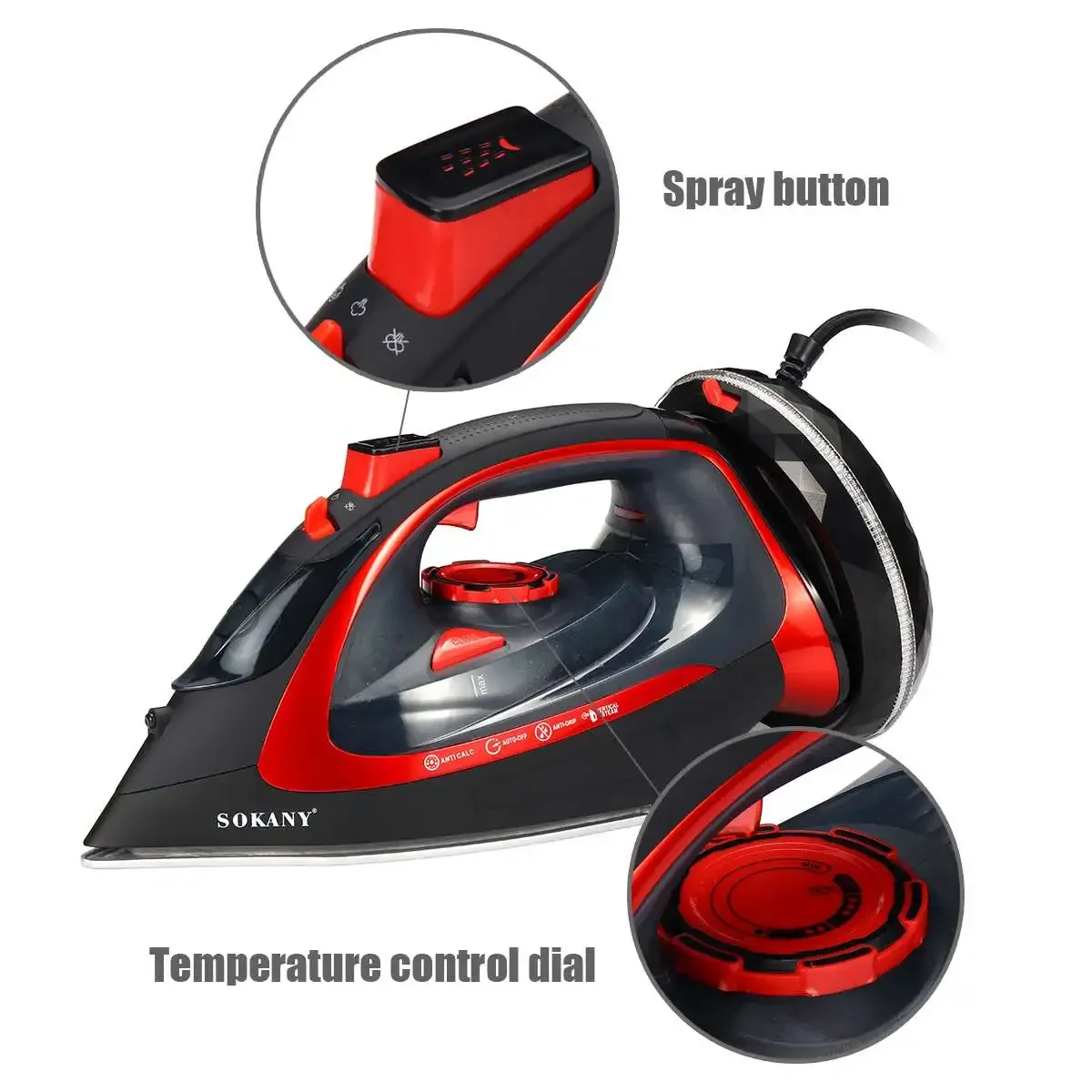 2400W Electric Steam Iron 220V Cordless Charging Steam Iron 5 Speed Adjustable Clothes Ironing Steamer ABS+Ceramic Soleplate 3