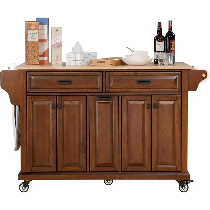 Cambridge Mobile Kitchen Island on Wheels with Storage and Wood top, Rolling Island with Towel Holder, L60.5 x W18.13 x H36.75IN