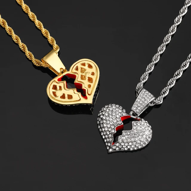 HIP HOP Iced Out No Love Heart Pendants With 13mm Miami Crystal