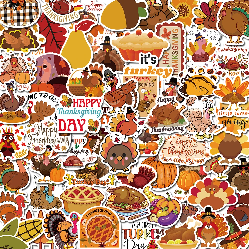 

10/50/100PCS Thanksgiving Day Turkey Stickers Vintage For Gift Notebook Luggage Motorcycle Laptop Refrigerator Decals Graffiti