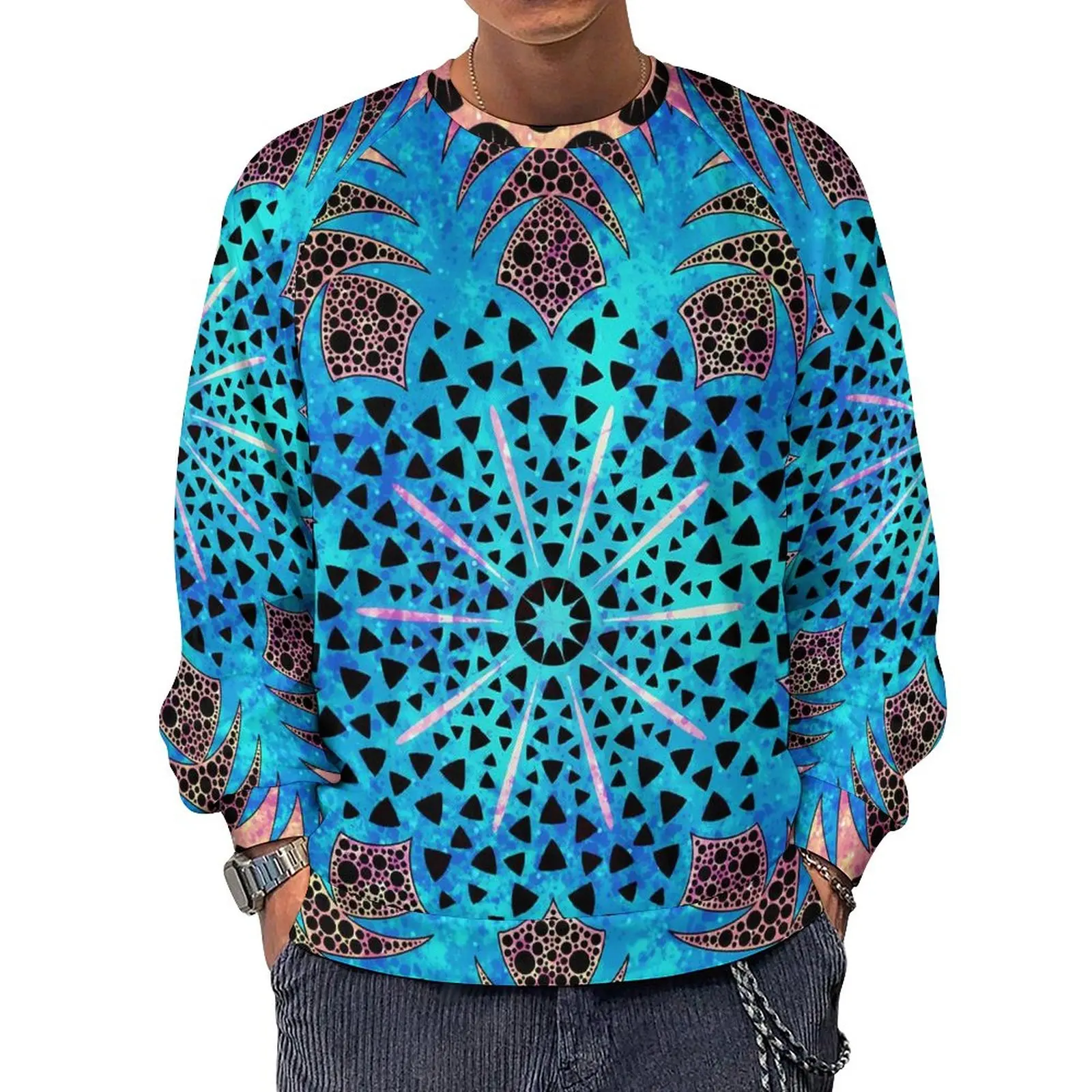 

Vibrant Mandala Streetwear Sweatshirts Winter Blue And Pink Pineapple Aesthetic Hoodies Couple Oversized Casual O Neck Hoodie