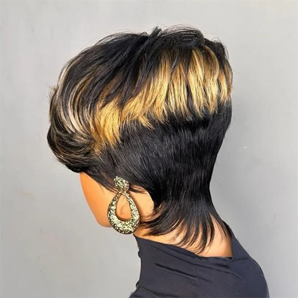 Human Hair Wigs Pixie Cut Wig For Black Women Full Machine Made Short Layered With Bangs