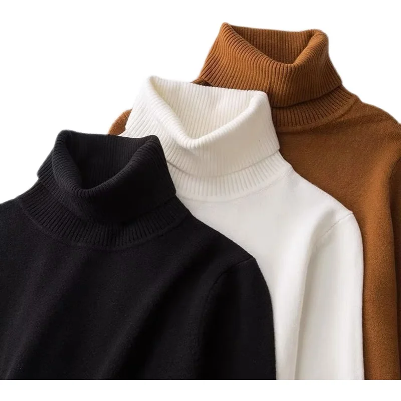 Men's High Collar Knitted Sweater Slim Fit Warm Base Layer irt Autumn  Color Turn-down Collar Youth Knitwear
