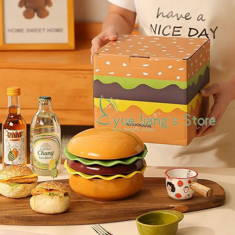 5pcs/set Hamburger Bowl Plate Set Gift Box Beautifully Designed Plate Cute Tableware Gift for Salad Dessert Children's Rice Bowl