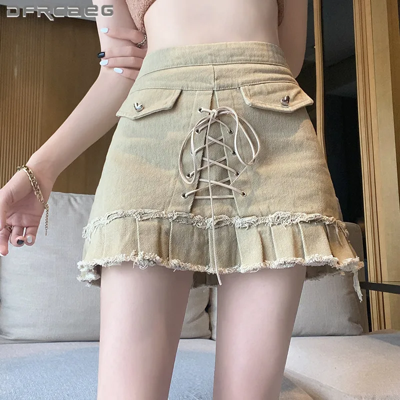 Dfrcaeg 2022 Summer Jean Shorts Women Street Wear High Waist Burrs