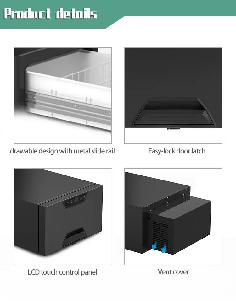 Stainless Steel Material Portable Drawer Fridge 12V 24V Car Freezer 220V Slide Out Drawer Refrigerator 2