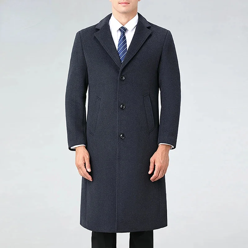 

Winter 85% Cashmere Coat Men Knee Length Casual Business 15%Woolen Jackets for Single Breasted Trench Manteau Homme