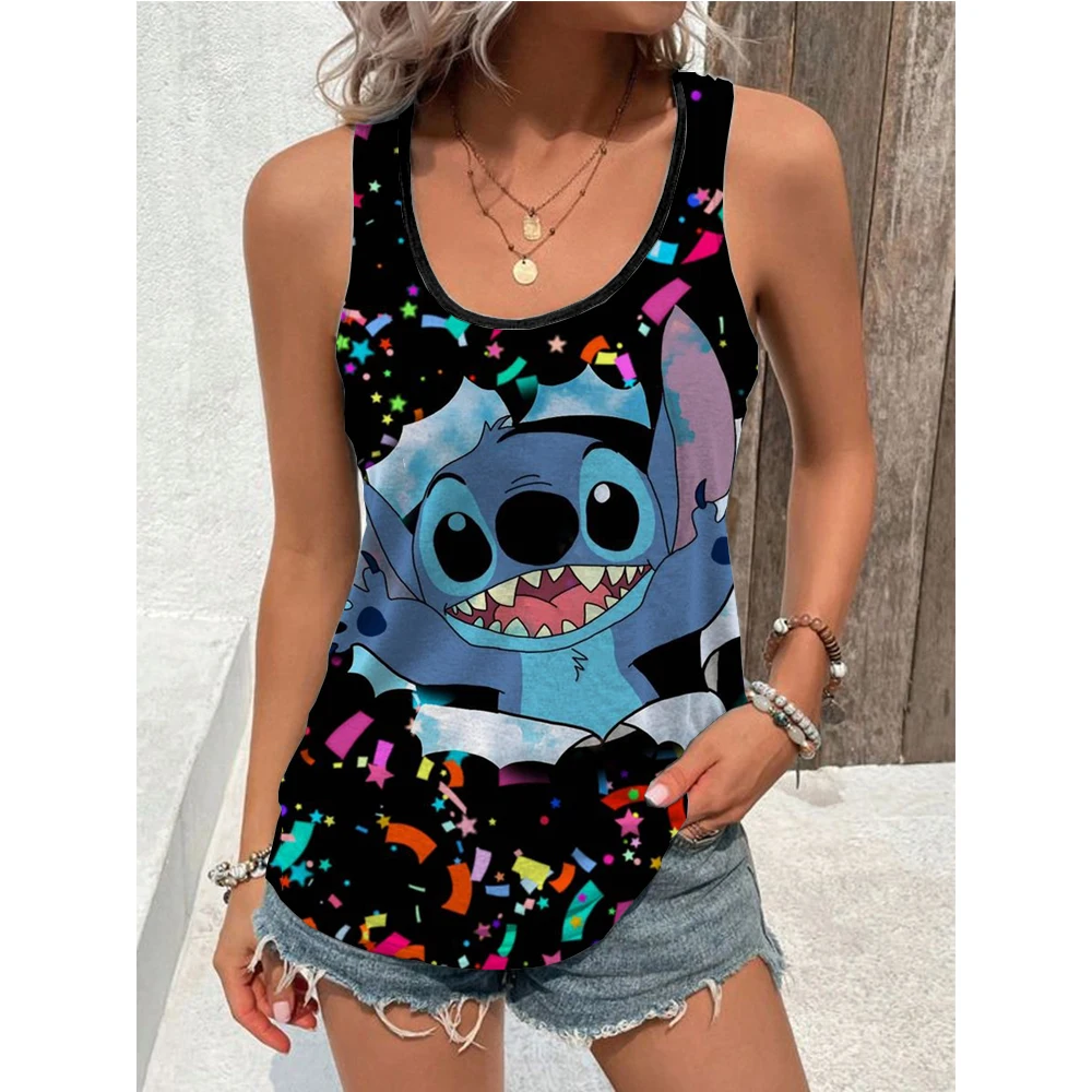 Disney Summer Women Cute Lilo & Stitch Tank Tops Tees Fashion Sleeveless Clothes Oversized Streetwear Female Casual Cartoon Vest