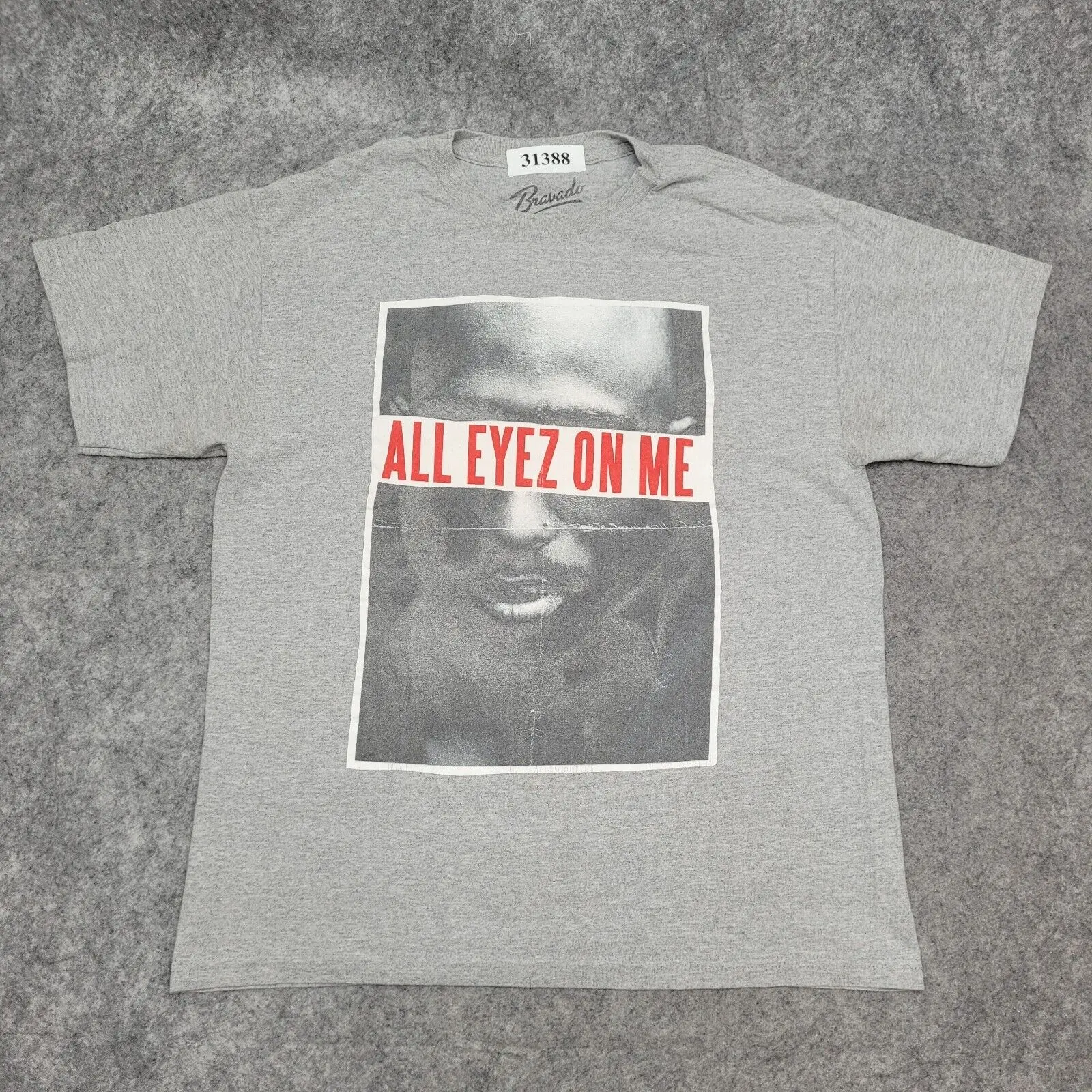 2Pac Tupac Shakur Shirt Large Grey All-Eyez-On-Me Tour Merch Graphic Tee Maniche Lunghe