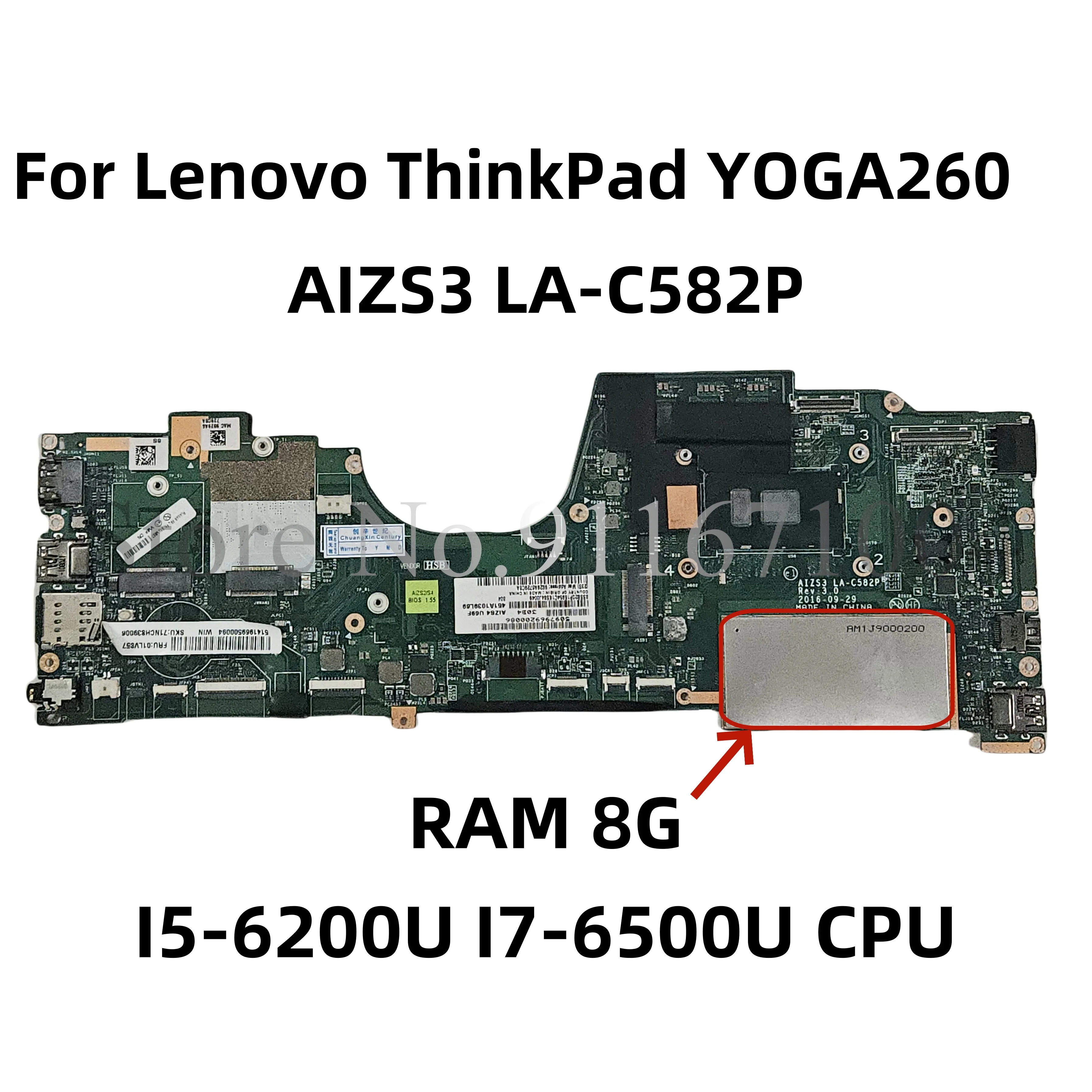 00NY978 AIZS3 LA-C582P For Lenovo ThinkPad YOGA260 Yoga 260