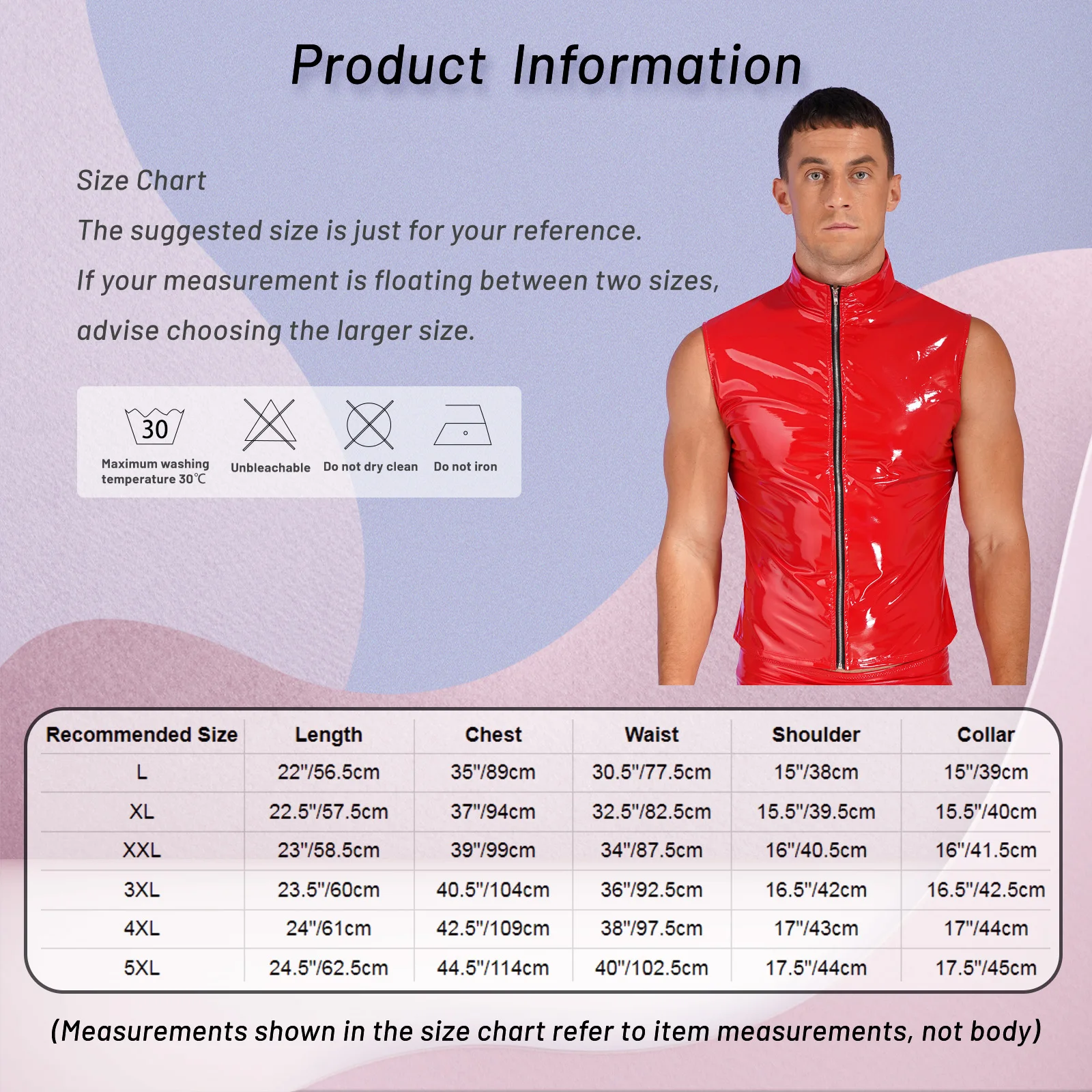 Men's Wet Look Patent Leather Vest Jacket Fashion Punk Zipper Sleeveless Stand Collar Vest Coat Tops Rave Party Clubwear Hot New
